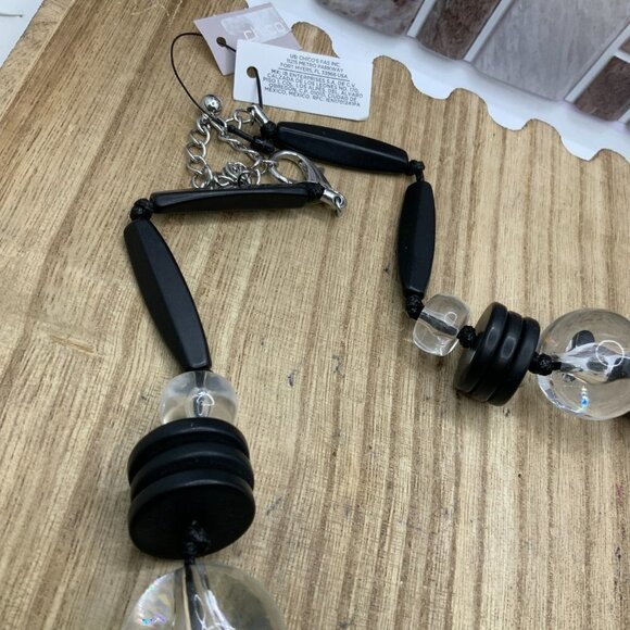 Chico's NWT Black Clear Beaded Lucite Bib Necklace - Picture 7 of 8